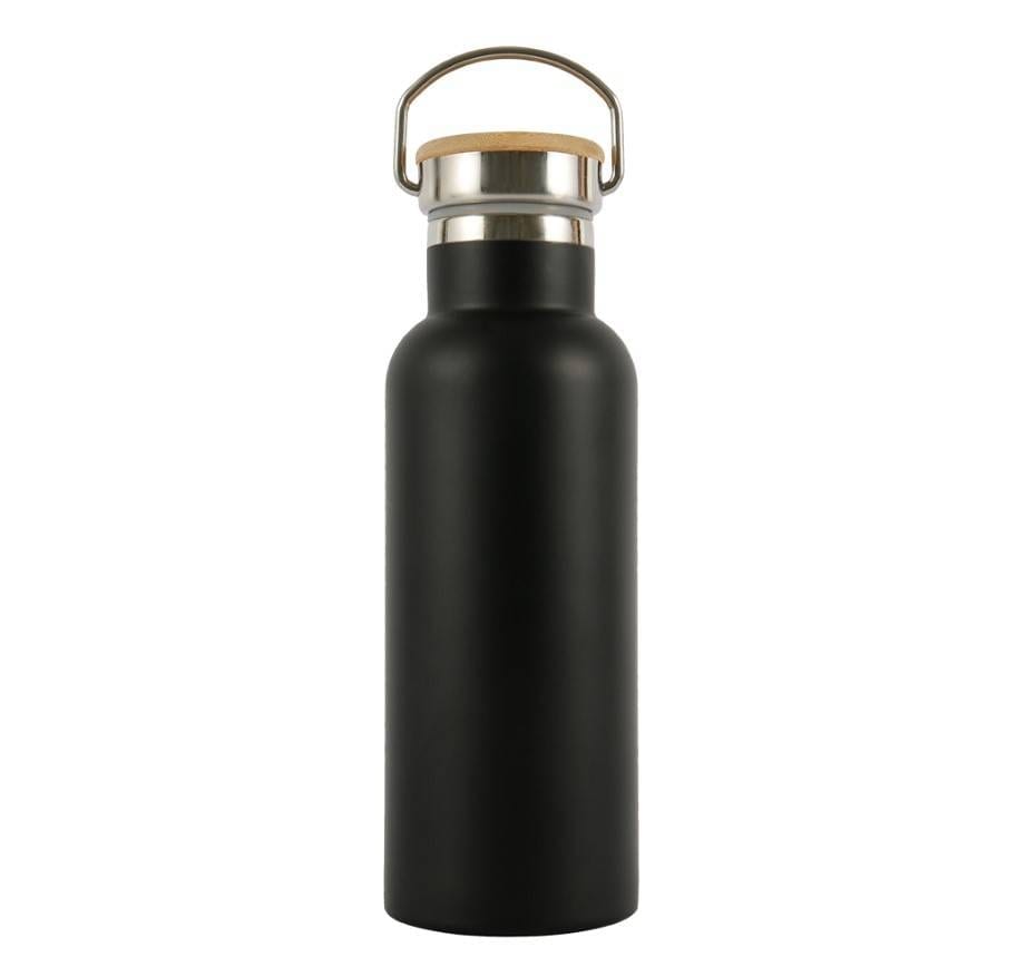 Black Stainless Steel Water Bottle with Bamboo Lid
