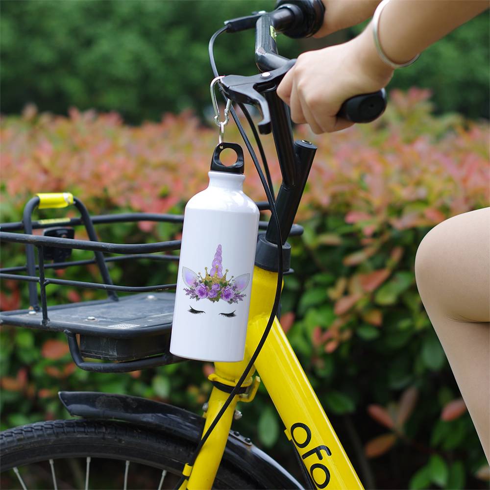 White Steel Water Bottle with Unicorn Print