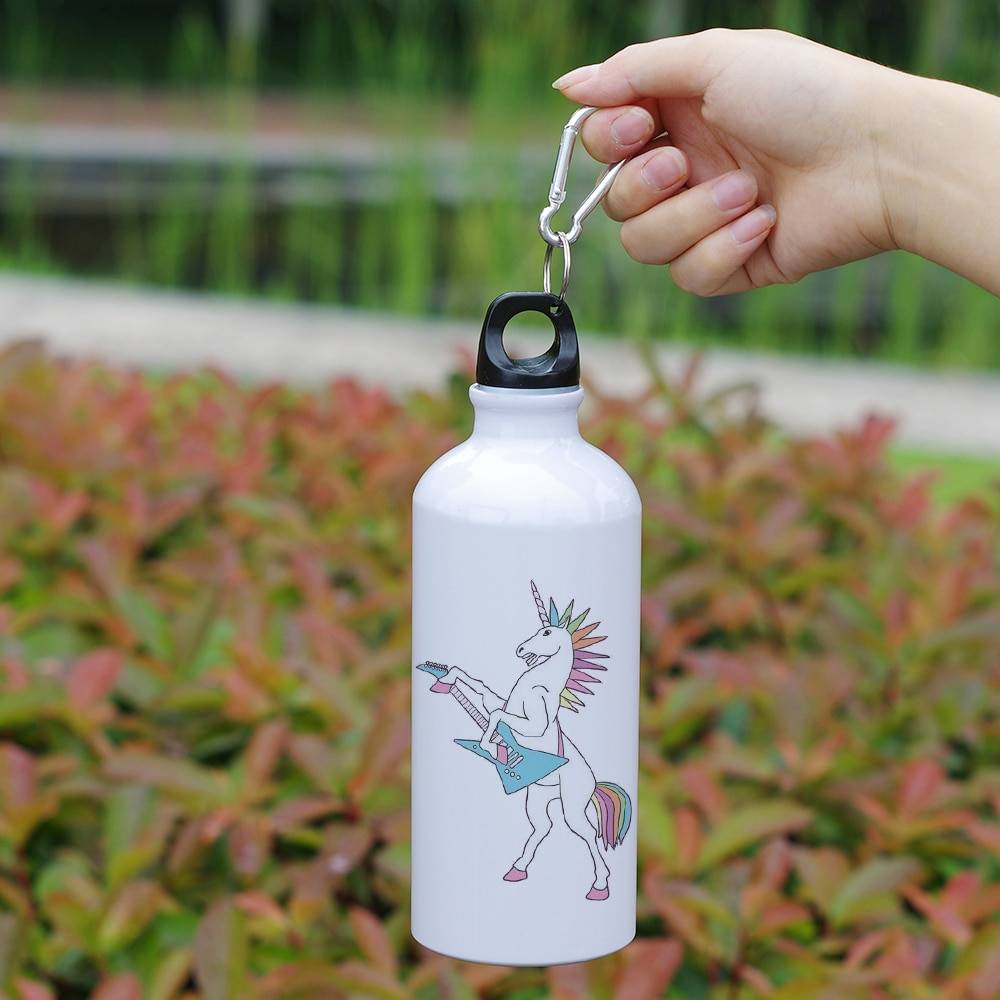 White Steel Water Bottle with Unicorn Print