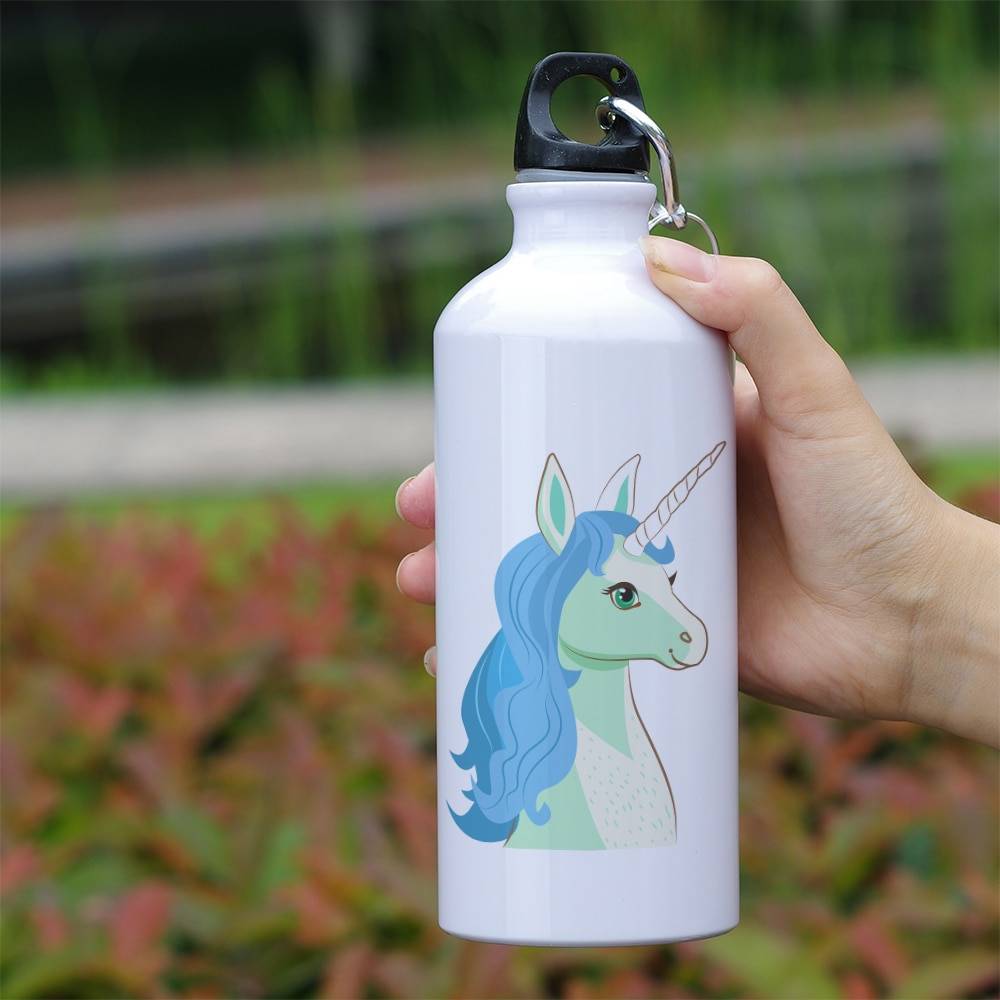White Steel Water Bottle with Unicorn Print