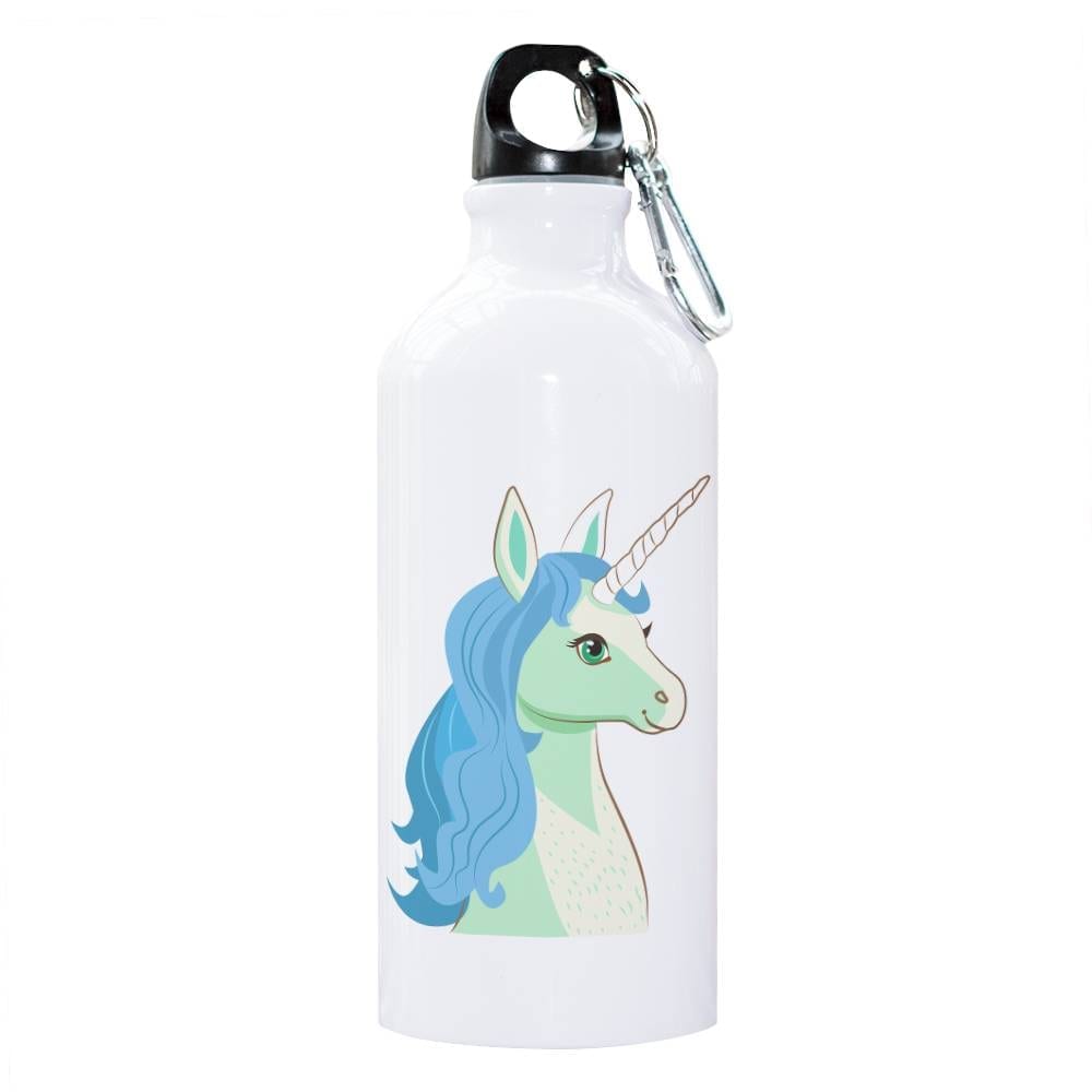 White Steel Water Bottle with Unicorn Print