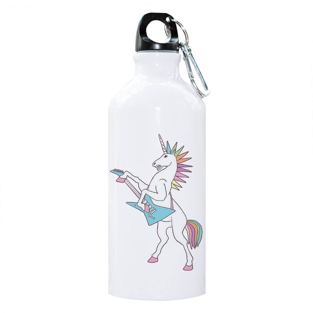 White Steel Water Bottle with Unicorn Print