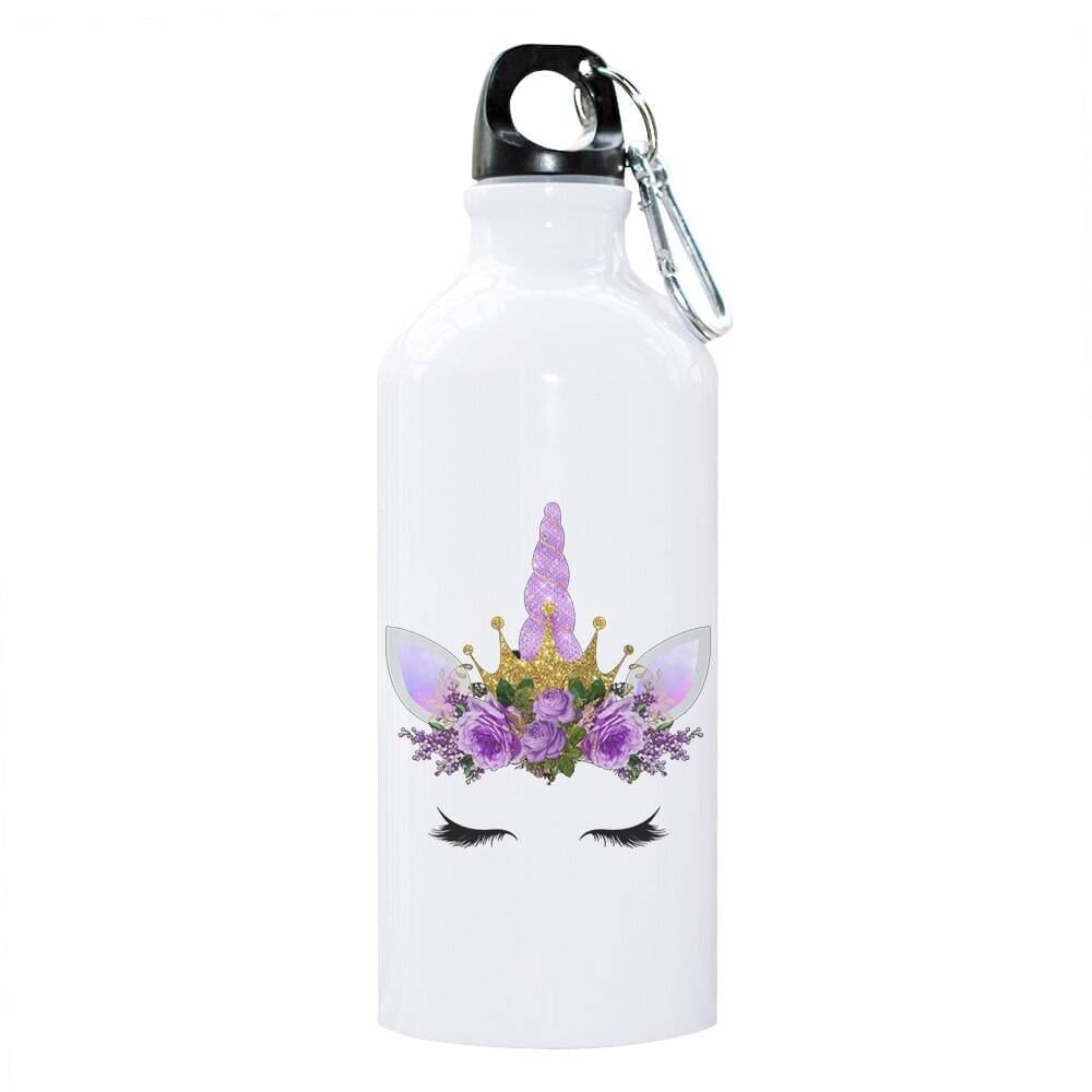 White Steel Water Bottle with Unicorn Print