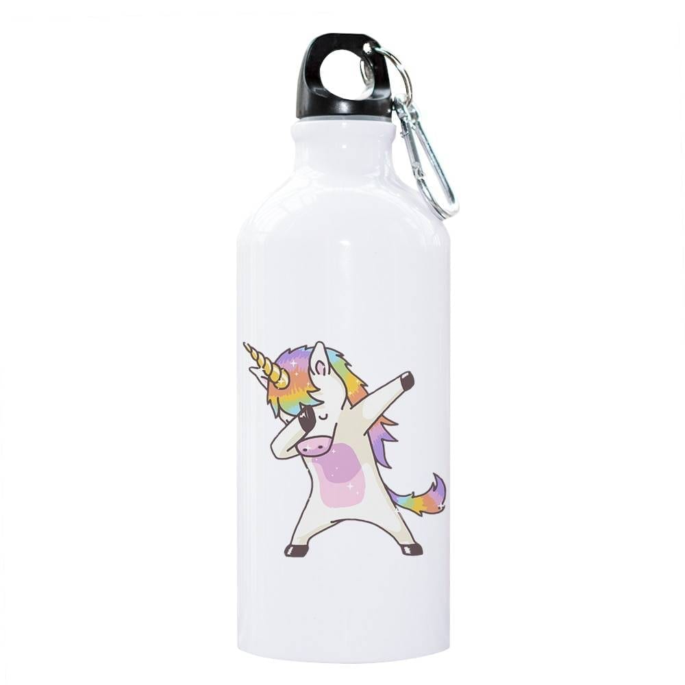 White Steel Water Bottle with Unicorn Print
