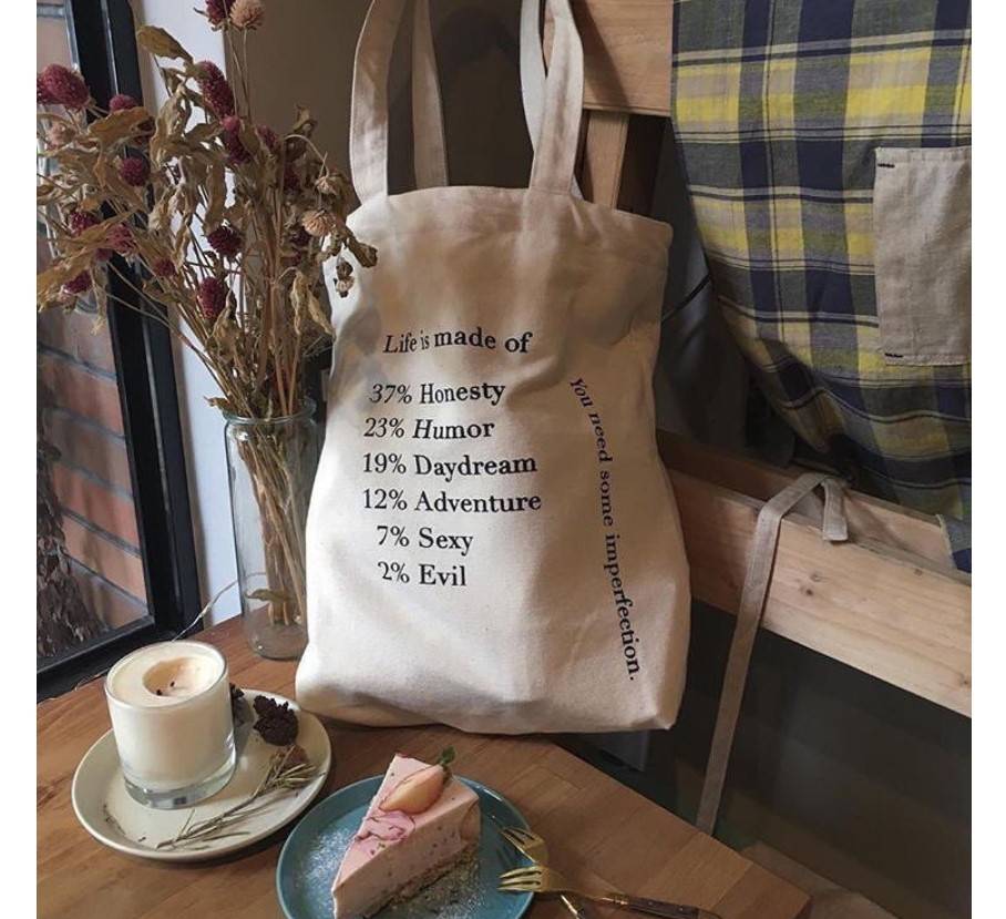 Women's Life Is Print Canvas Tote Bag