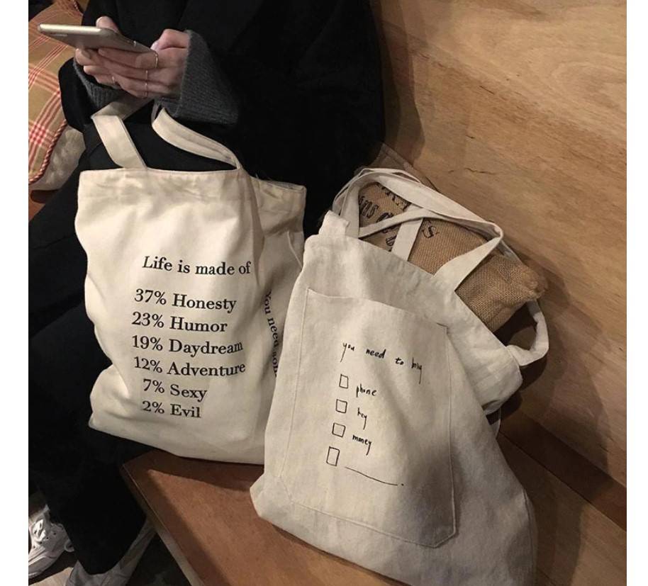Women's Life Is Print Canvas Tote Bag