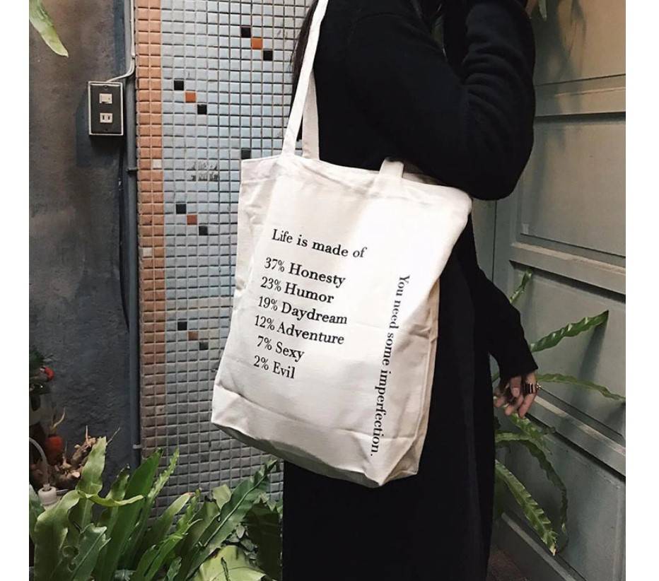 Women's Life Is Print Canvas Tote Bag