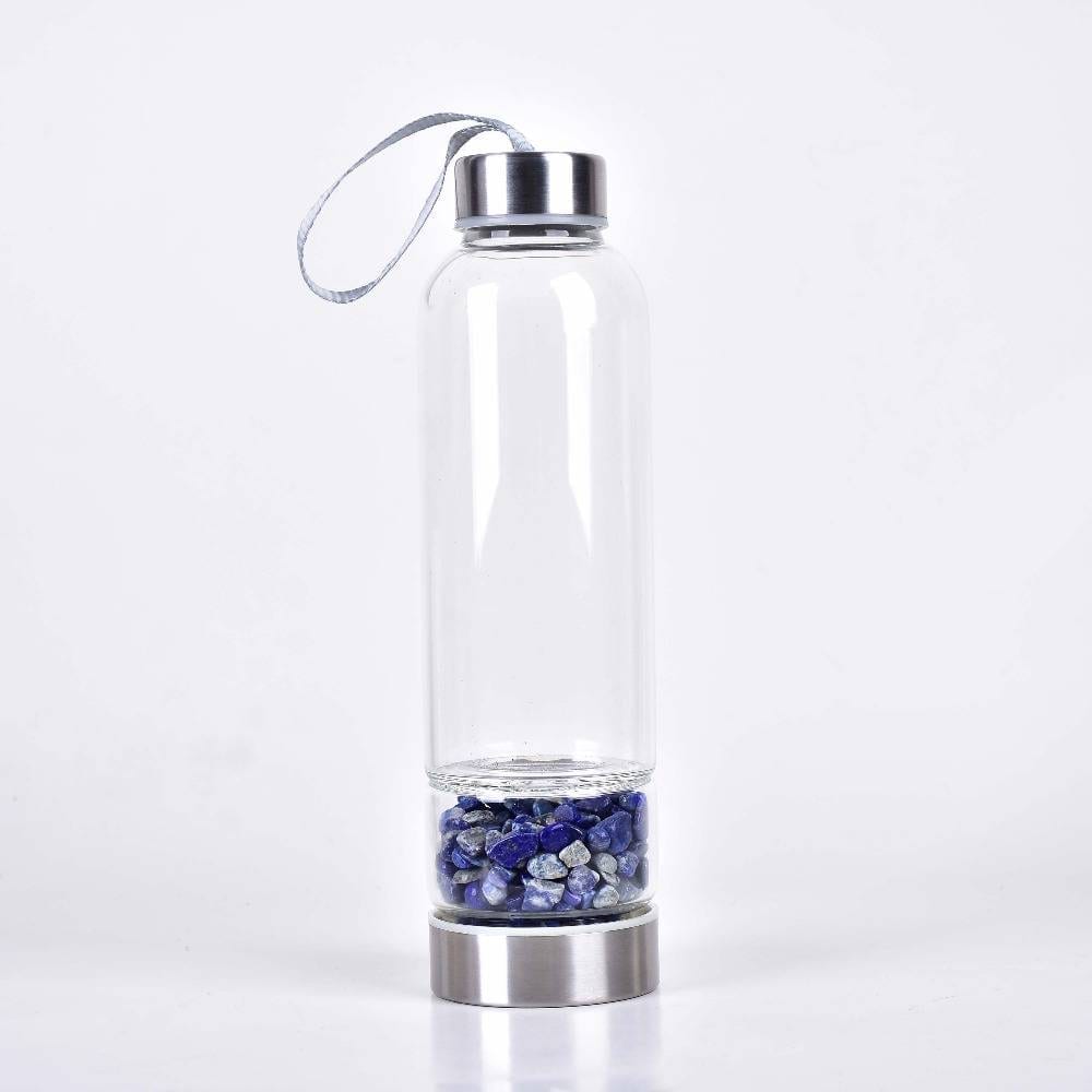 Glass Water Bottle with Natural Stones