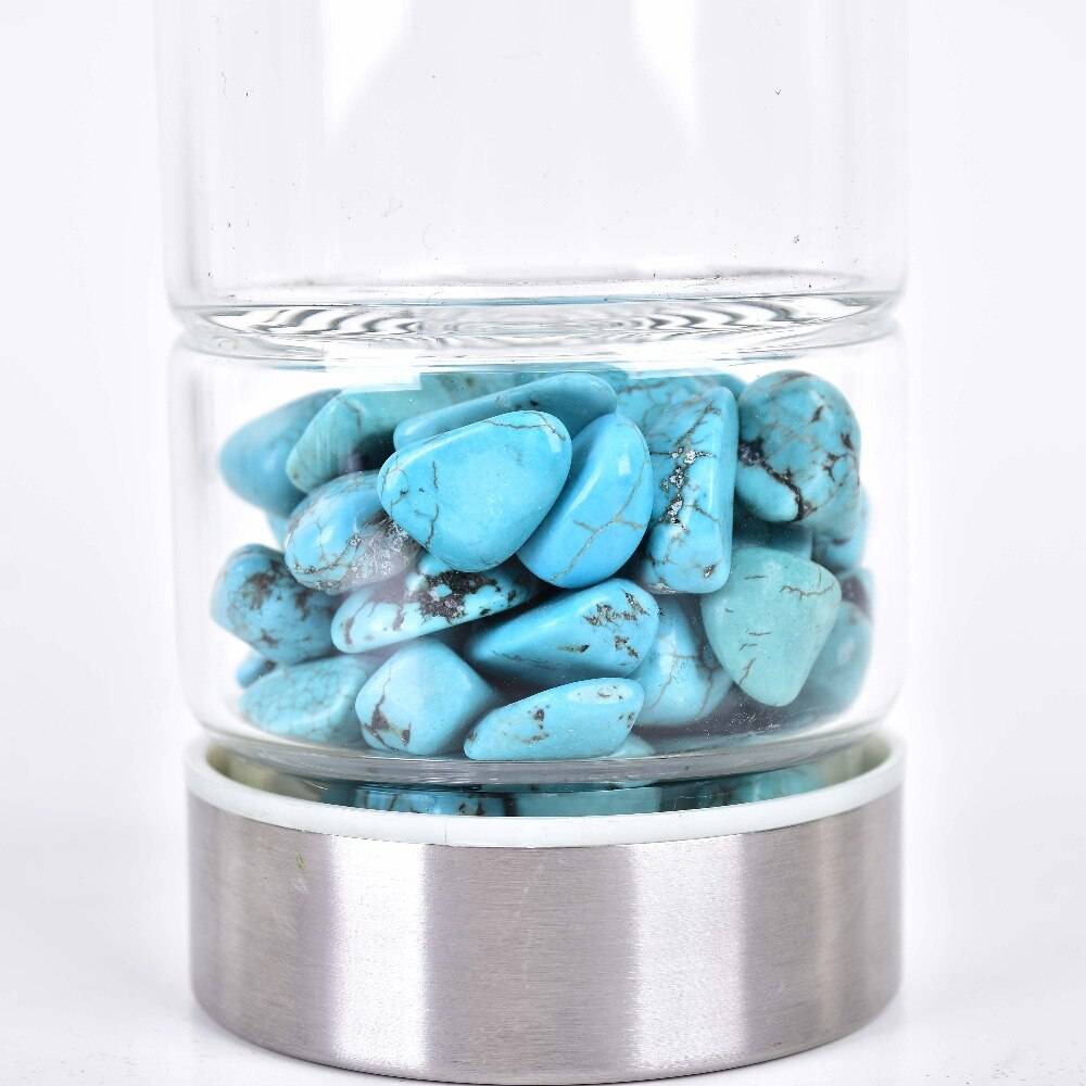 Glass Water Bottle with Natural Stones