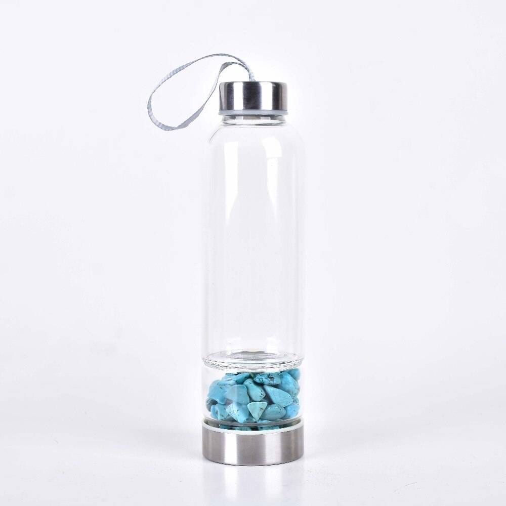 Glass Water Bottle with Natural Stones