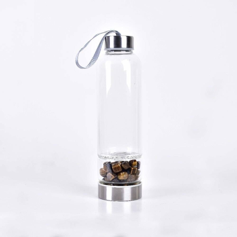 Glass Water Bottle with Natural Stones