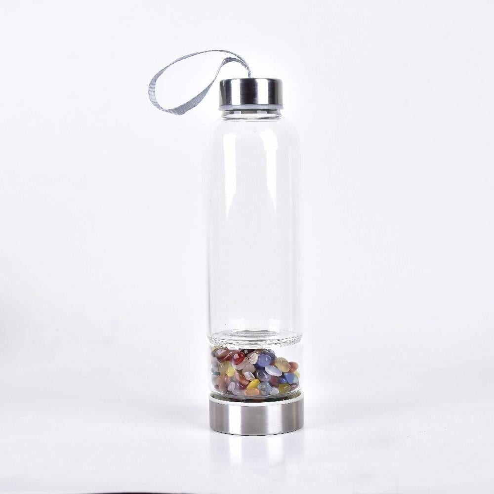 Glass Water Bottle with Natural Stones