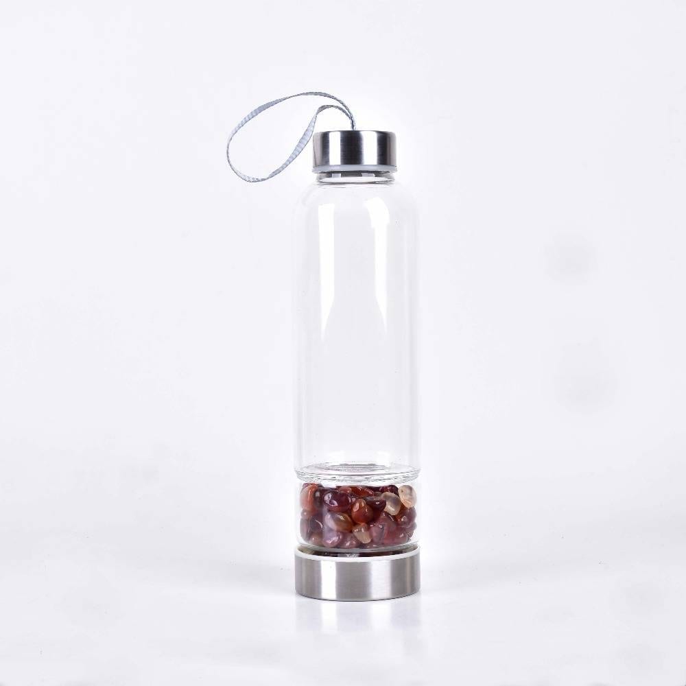 Glass Water Bottle with Natural Stones