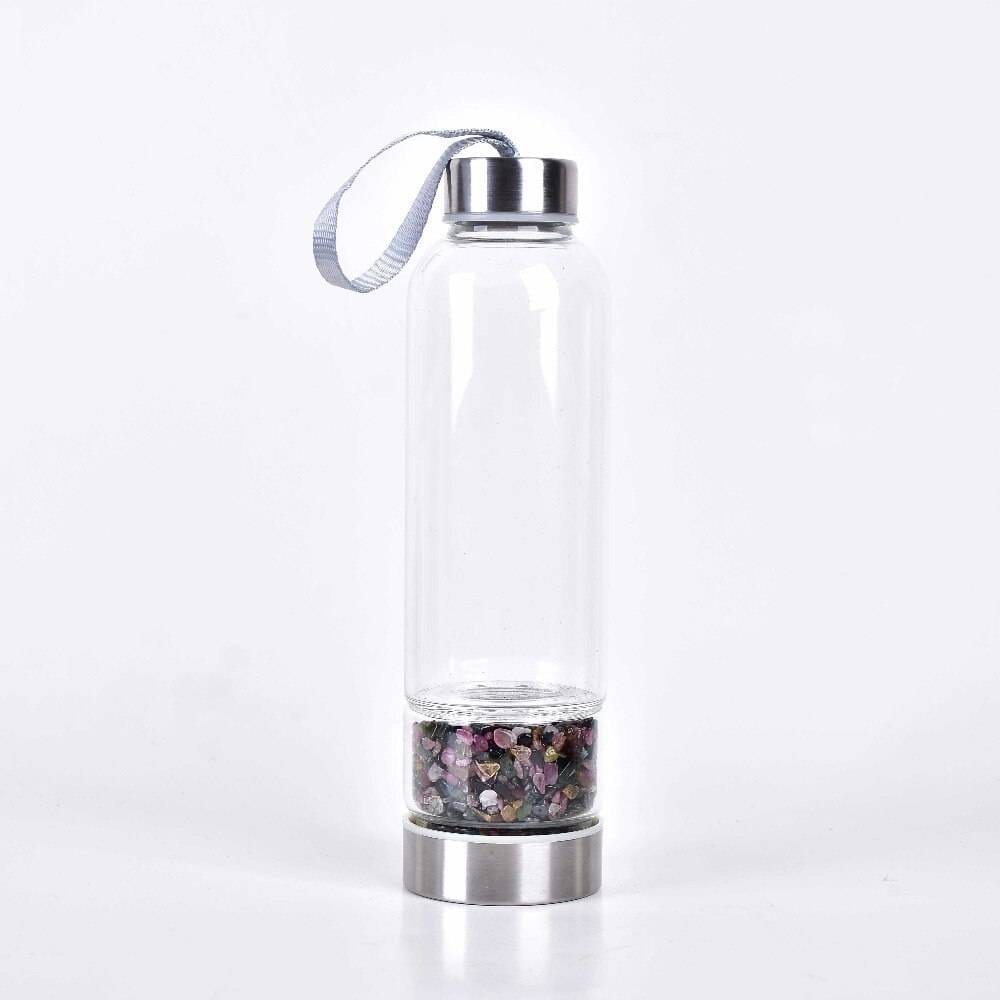 Glass Water Bottle with Natural Stones