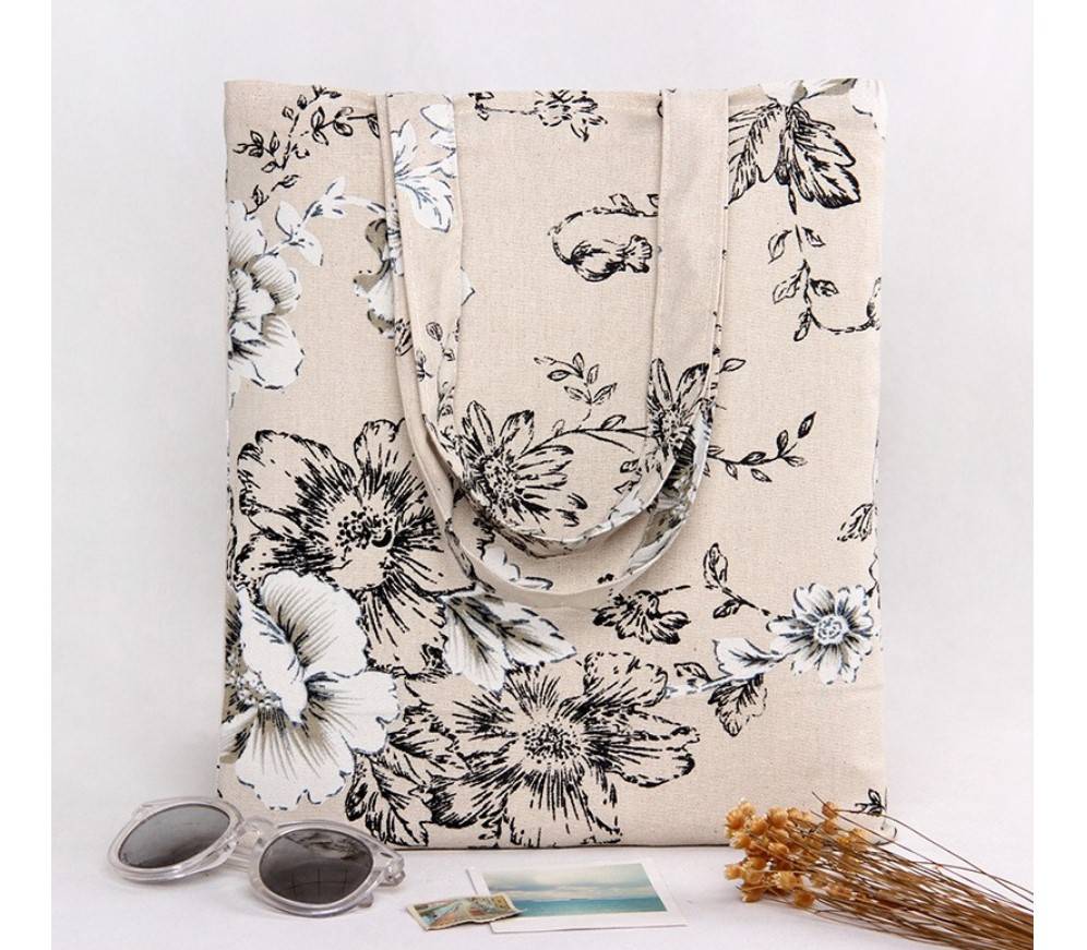 Women's Pastoral Flowers Cotton Tote Bag