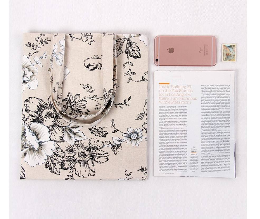 Women's Pastoral Flowers Cotton Tote Bag