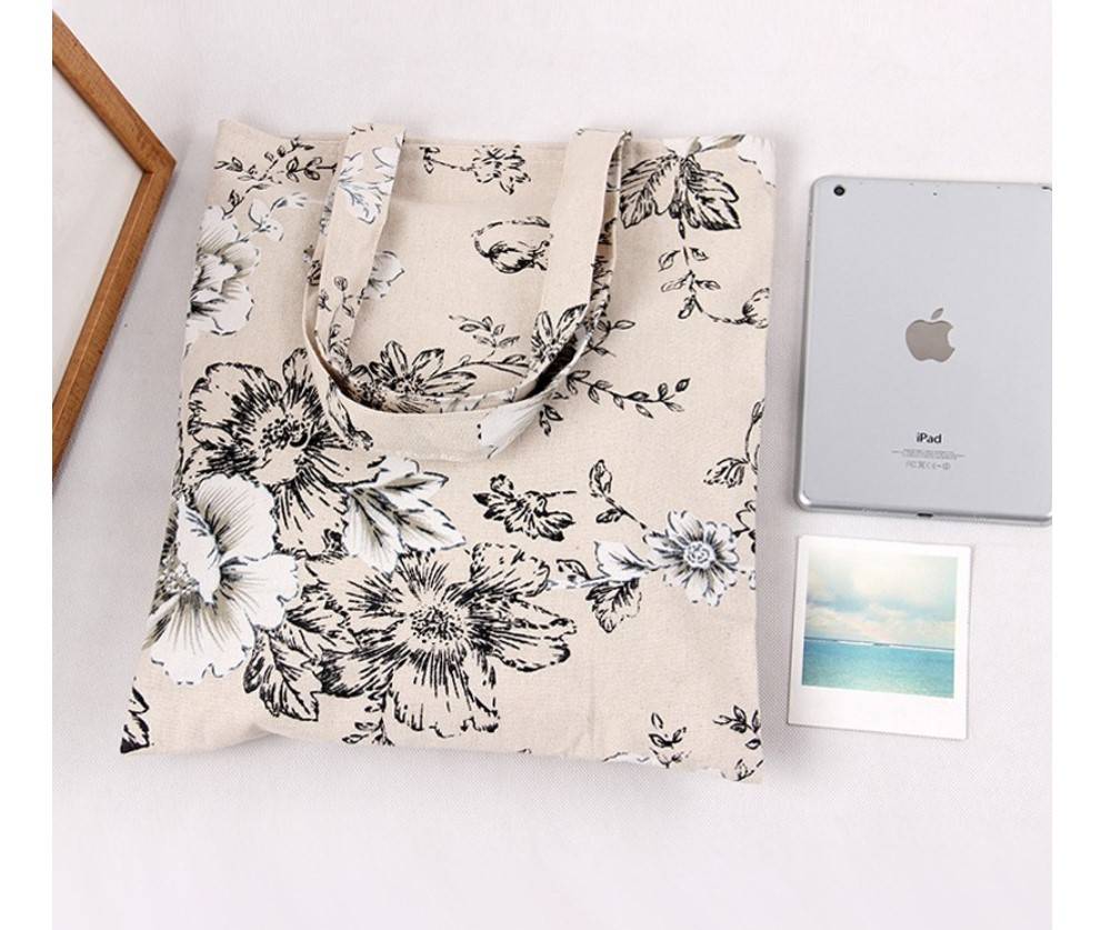 Women's Pastoral Flowers Cotton Tote Bag