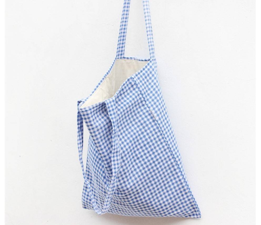 Women's Plaid Cotton and Linen Tote Bag