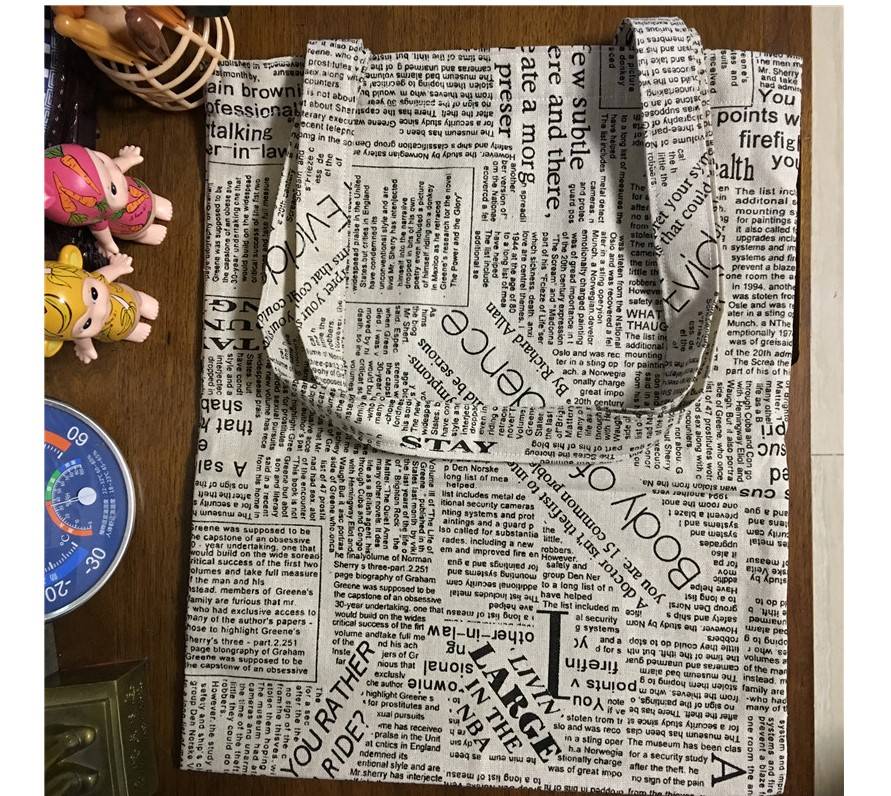 Newspaper Print Cotton and Linen Tote Bag