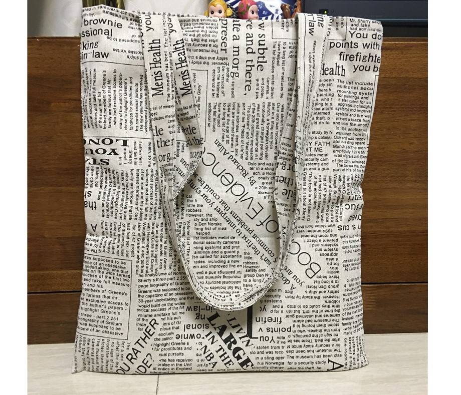 Newspaper Print Cotton and Linen Tote Bag