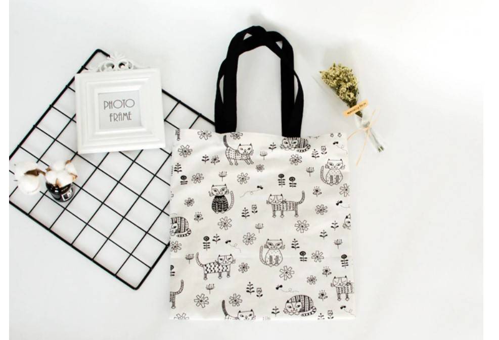 Women's Cat Print Cotton Tote Bag
