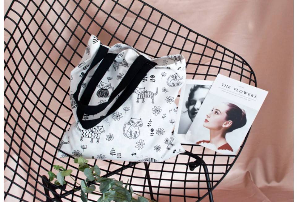 Women's Cat Print Cotton Tote Bag