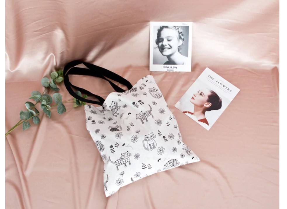 Women's Cat Print Cotton Tote Bag