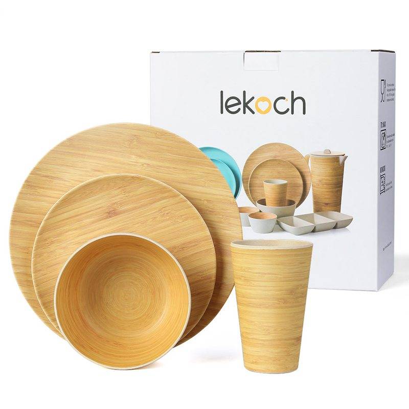Bamboo Wood Grain Tableware Set Nature Eco Shop