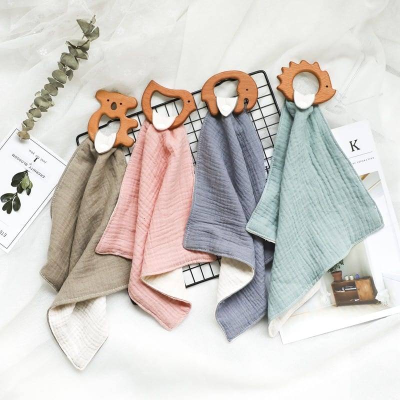 Baby Bib Cartoon Animals Shape Teether Muslin