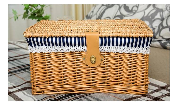 Creative bamboo woven storage basket with lid with lock storage clothes sundries toy storage box organizer wicker material-66819