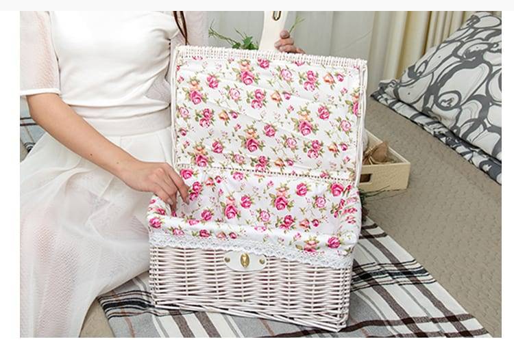 Creative bamboo woven storage basket with lid with lock storage clothes sundries toy storage box organizer wicker material-66819