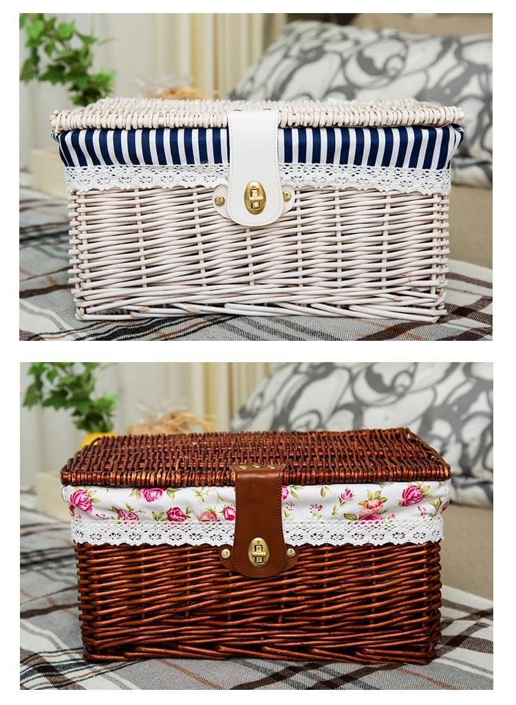 Creative bamboo woven storage basket with lid with lock storage clothes sundries toy storage box organizer wicker material-66819