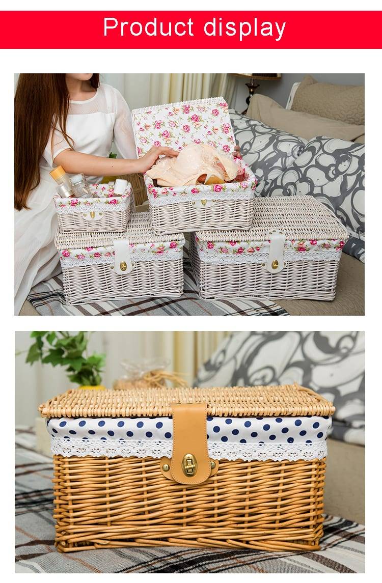 Creative bamboo woven storage basket with lid with lock storage clothes sundries toy storage box organizer wicker material-66819