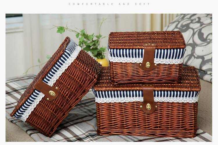 Creative bamboo woven storage basket with lid with lock storage clothes sundries toy storage box organizer wicker material-66819