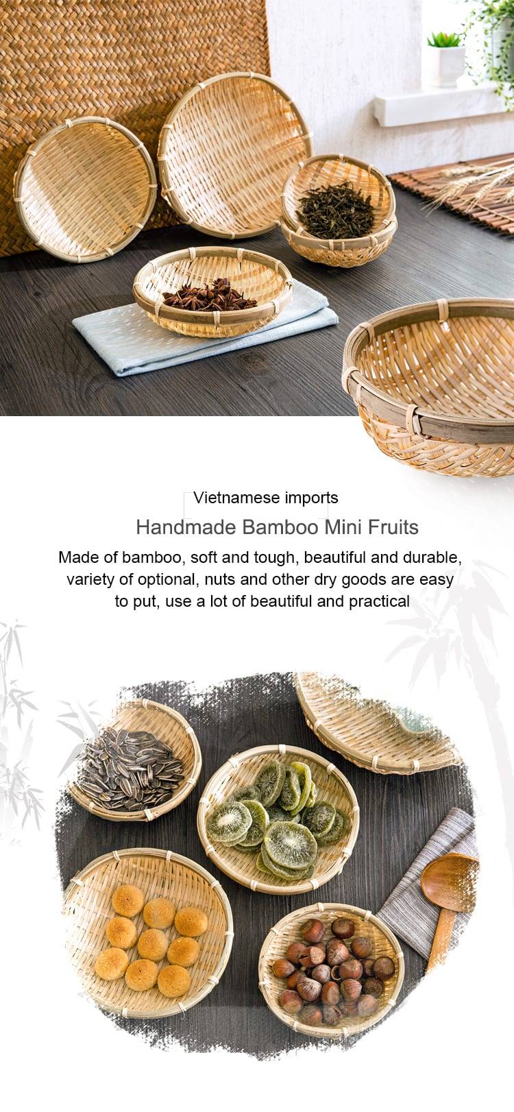 Bamboo plate hand made bamboo weave groceries baskets circular receive case Fruit plate bowls tray drying dustpan cage organizer