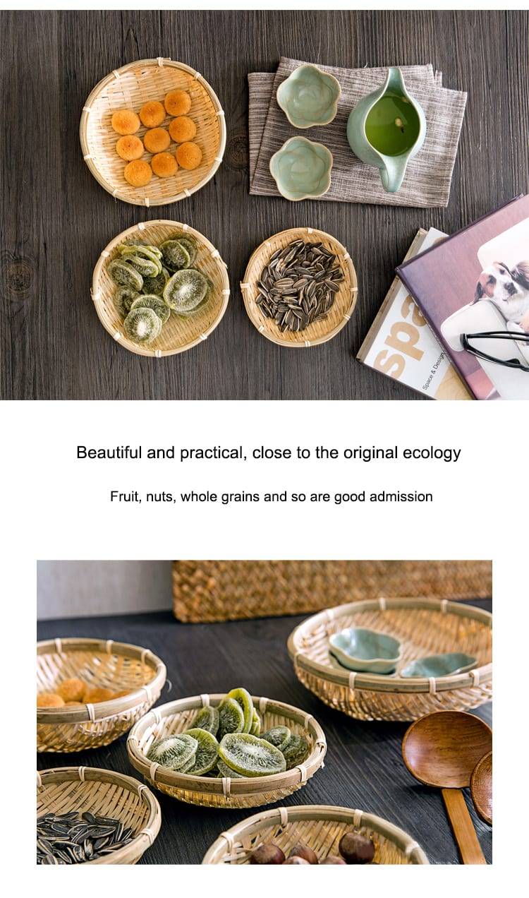 Bamboo plate hand made bamboo weave groceries baskets circular receive case Fruit plate bowls tray drying dustpan cage organizer
