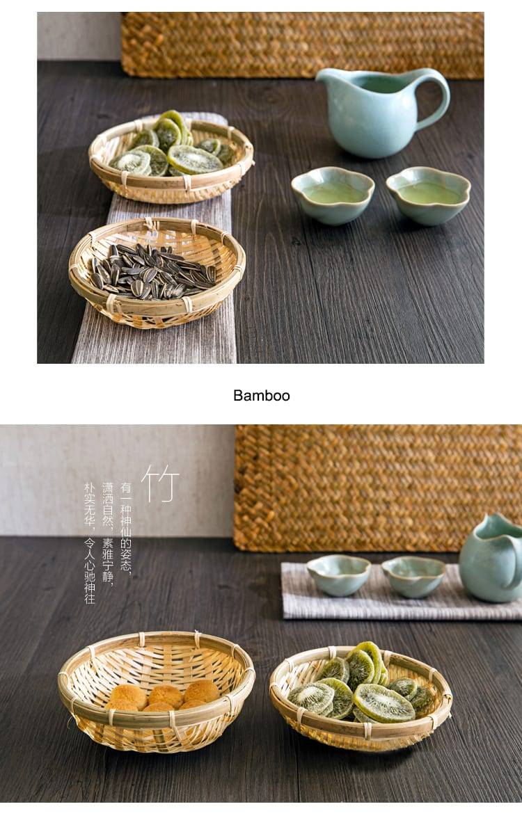 Bamboo plate hand made bamboo weave groceries baskets circular receive case Fruit plate bowls tray drying dustpan cage organizer