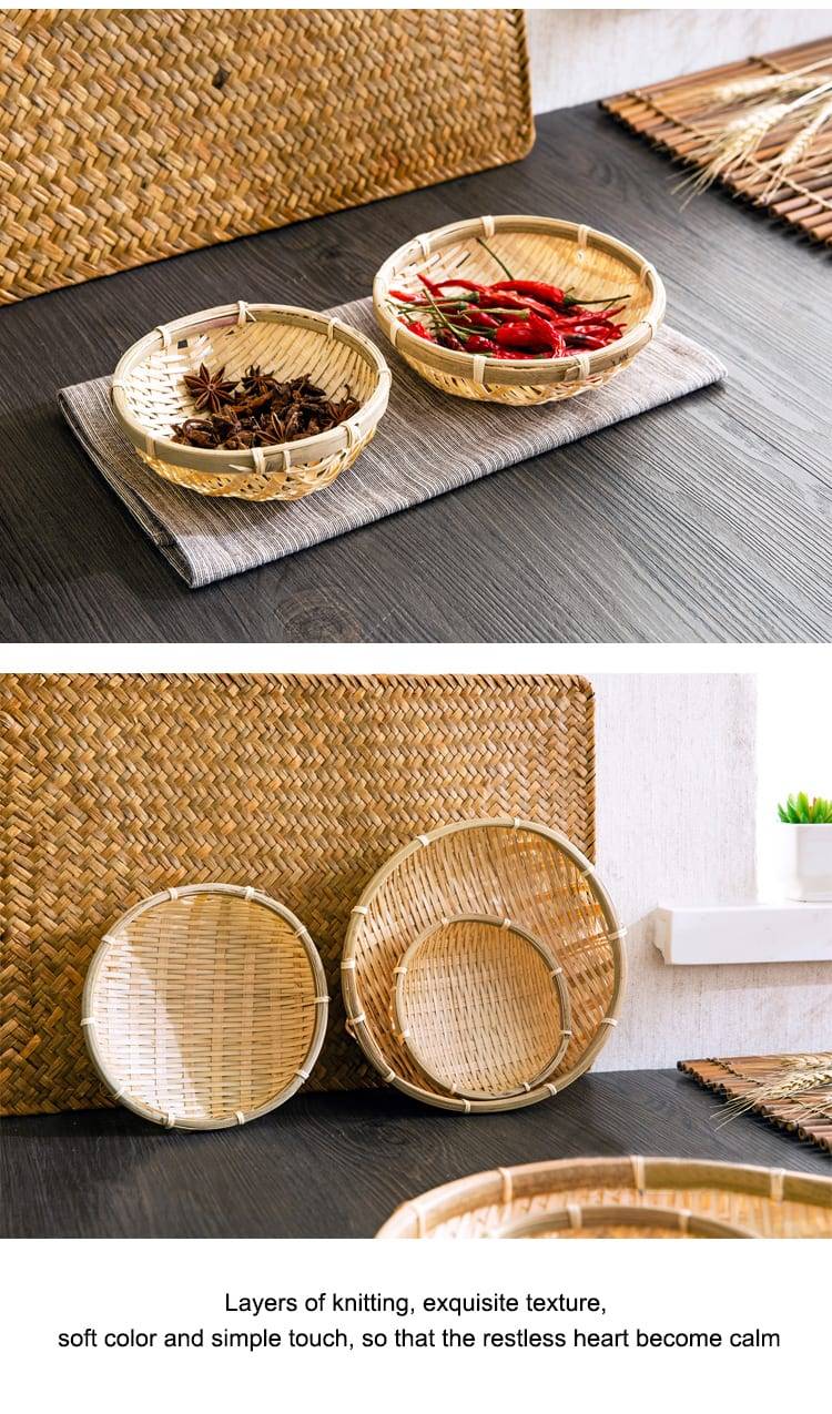 Bamboo plate hand made bamboo weave groceries baskets circular receive case Fruit plate bowls tray drying dustpan cage organizer