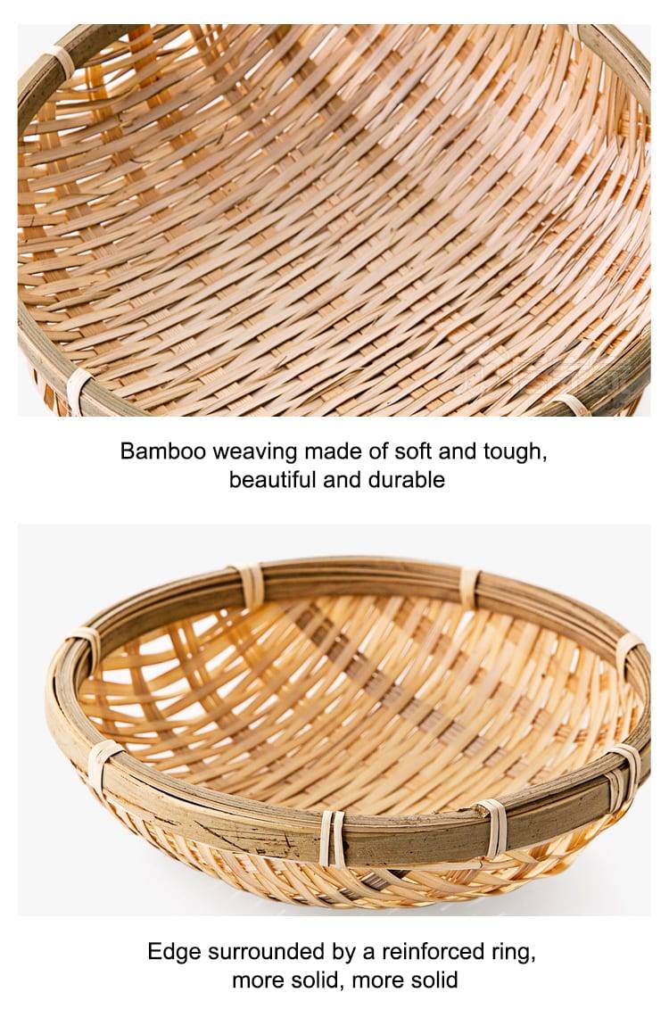 Bamboo plate hand made bamboo weave groceries baskets circular receive case Fruit plate bowls tray drying dustpan cage organizer