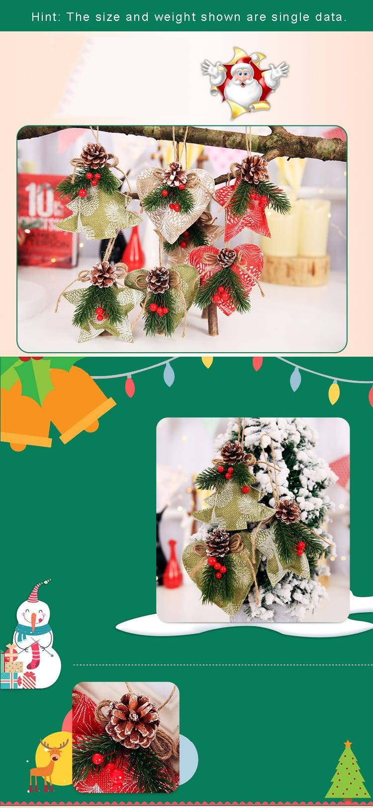 New Creative Christmas Tree Decoration Pendant Pine Cone Five-pointed Star Fabric Ornaments Christmas Decoration Accessories