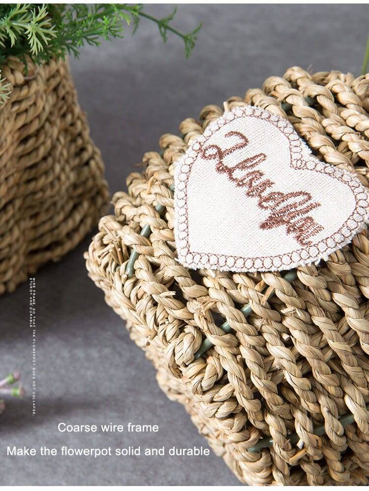 Seagrass Belly Storage Basket Straw Basket Write Wicker basket Storage bag White Garden Flower Pot Planter Handmade Organizer