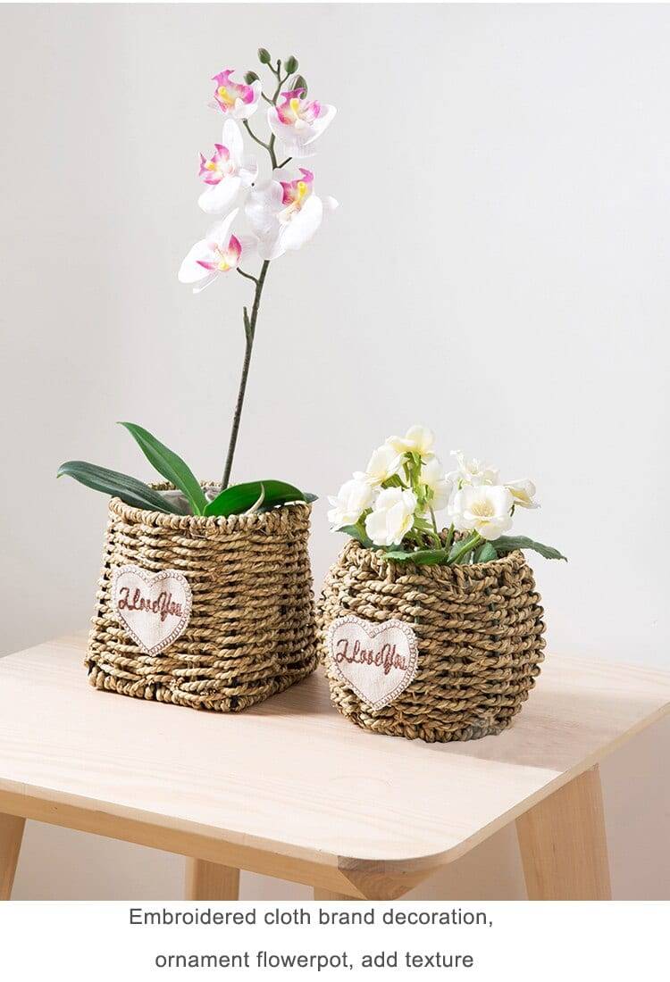 Seagrass Belly Storage Basket Straw Basket Write Wicker basket Storage bag White Garden Flower Pot Planter Handmade Organizer