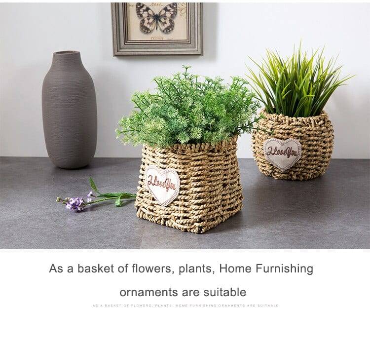 Seagrass Belly Storage Basket Straw Basket Write Wicker basket Storage bag White Garden Flower Pot Planter Handmade Organizer