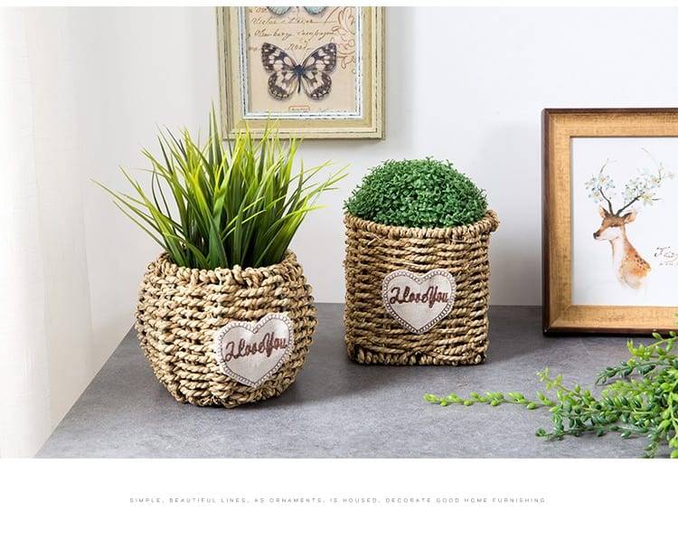 Seagrass Belly Storage Basket Straw Basket Write Wicker basket Storage bag White Garden Flower Pot Planter Handmade Organizer