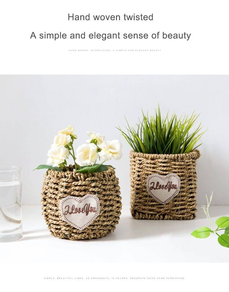 Seagrass Belly Storage Basket Straw Basket Write Wicker basket Storage bag White Garden Flower Pot Planter Handmade Organizer