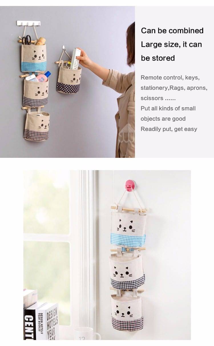NEW Linen/Cotton Fabric Wall Door Closet Hanging Storage Bag Case 4 Styles Organizer For Cosmetics Storage Containers Organizer