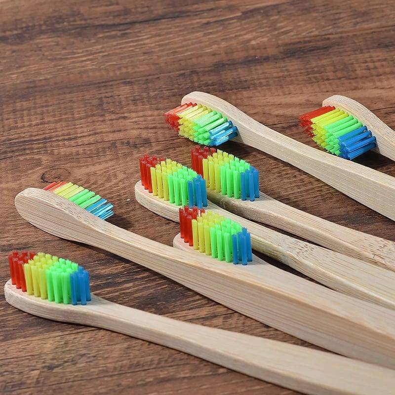 Colorful Bristle Bamboo Toothbrushes 10 Pcs Set - Nature Eco Shop