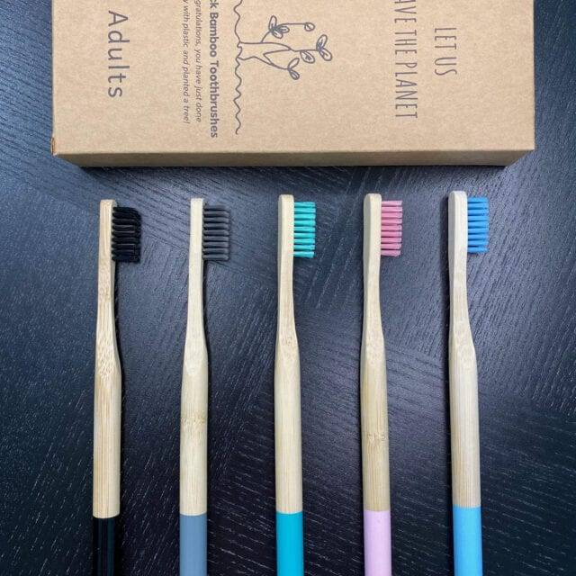 Color Block Bamboo Toothbrushes 5 Pcs Set