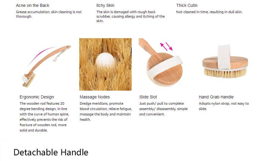 Wooden Massage Bath Brush Natural Bristle Exfoliation Fat Removal Shower Bbrush Long Wooden Handle Dry Brushing D30