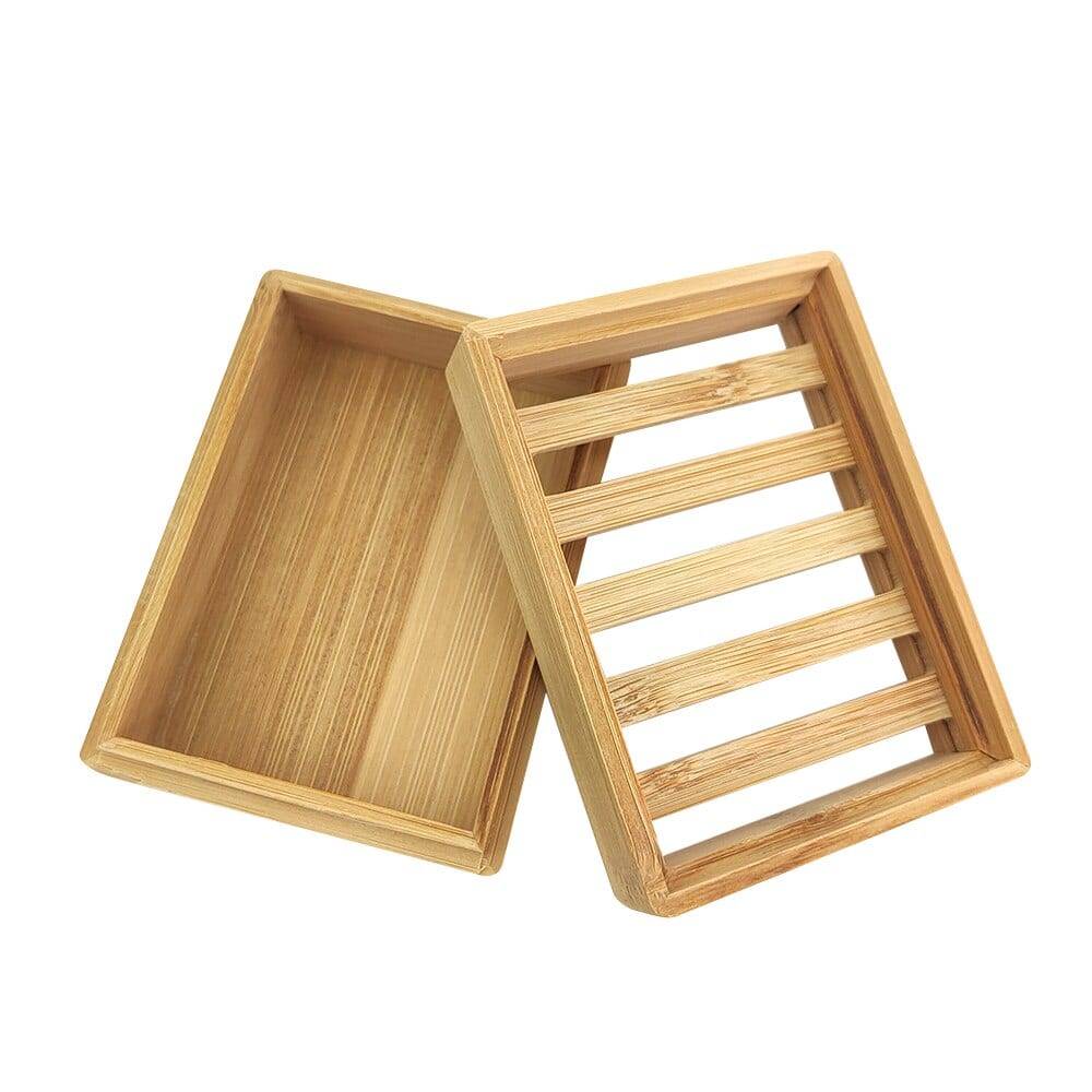Durable Soap Tray Holder Storage Natural Bamboo Soap Dish Environmental Wooden Soap Rack Cover Plate Box Container For Bathroom